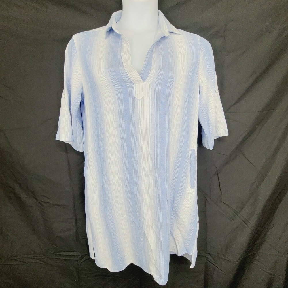 Bella Dahl Dress Size S A-Line Shirt Serene Sea Stripe Womens Blue White